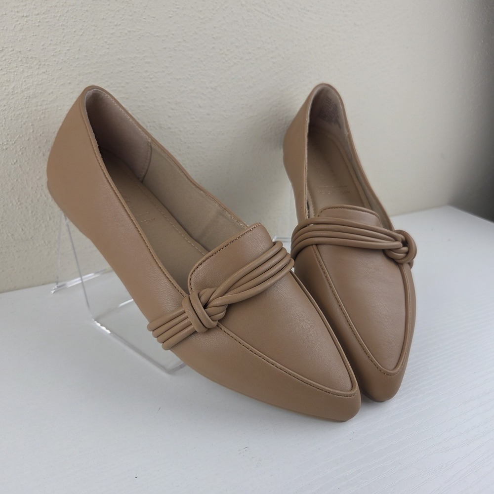 LC Lauren Conrad Brynn Knot Dress Flats Loafers Size 8‎ Caramel Brown NWOB